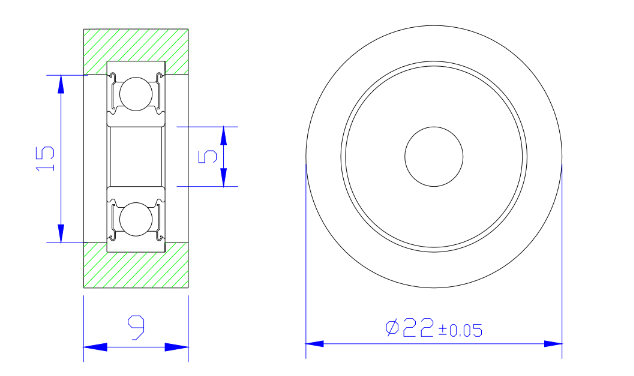 Load 15KG BS62522-9 5x22x9mm ID 5MM OD 22MM Thickness 9MM POM/NYLON/POK sliding door wardrobe wheel