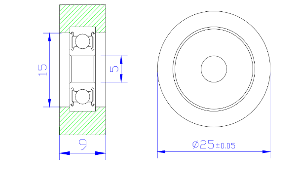 Load 15KG BS62525-9 5x25x9mm ID 5MM OD 25MM Thickness 9MM POM/NYLON/POK door sliding roller bearings