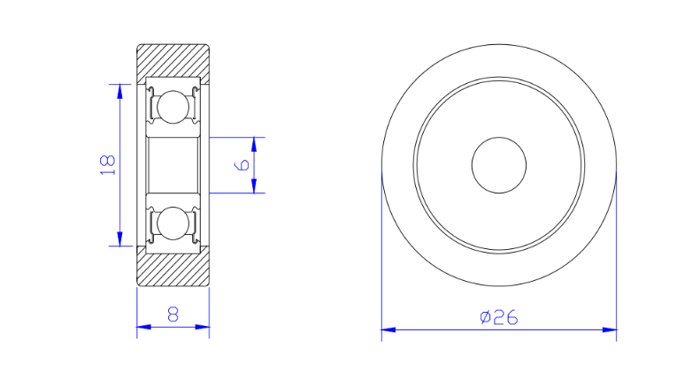 Load 15KG BS62626-8 6x26x8mm ID 6MM OD 26MM Thickness 8MM POM/NYLON/POK door bearing roller wheels