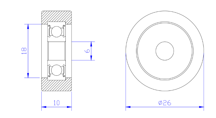 Load 15KG BS62626-10 6x26x10mm ID 6MM OD 26MM Thickness 10MM POM/NYLON/POK sliding gate guide rollers