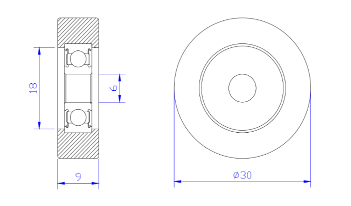 Load 15KG BS62630-9 6x30x9mm ID 6MM OD 30MM Thickness 9MM POM/NYLON/POK roller wheels for sliding gate bearings