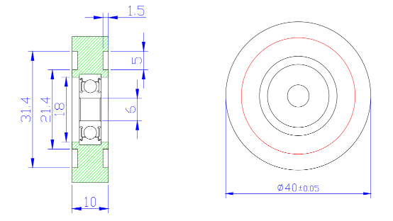 Load 25KG BS62640-10 6x40x10mm ID 6MM OD 40MM Thickness 10MM POM/NYLON/POK sliding gate roller wheel pulleys