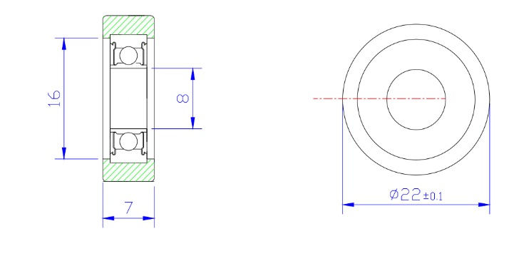 Load 25KG BS68822-7 8x22x7mm ID 8MM OD 22MM Thickness 7MM POM/NYLON/POK bearing wheel rubber bearing