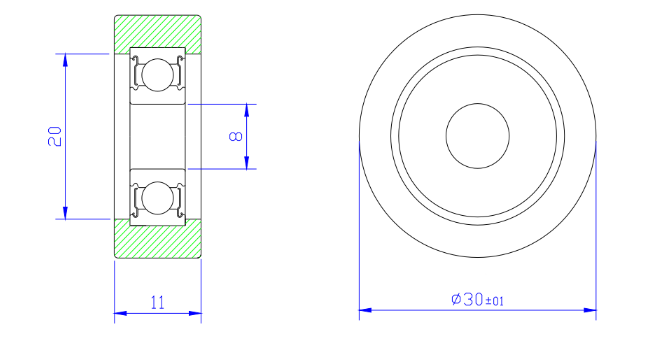 Load 25KG BS60830-11 8x30x11mm ID 8MM OD 30MM Thickness 11MM POM/NYLON/POK roller for windows bearing