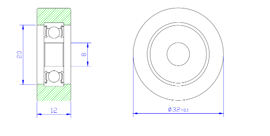 Load 25KG BS60832-12 8x32x12mm ID 8MM OD 32MM Thickness 12MM POM/NYLON/POK pulley wheels with bearings