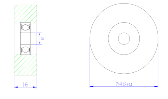 Load 25KG BS60848-16 8x48x16mm ID 8MM OD 48MM Thickness 16MM POM/NYLON/POK nylon pulley wheels