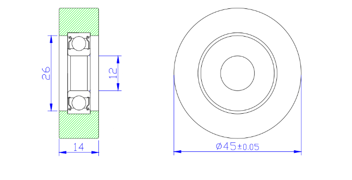 Load 25KG BS600145-14 12x45x14mm ID 12MM OD 45MM Thickness 14MM POM/NYLON/POK sliding roller wheels door roller wheels