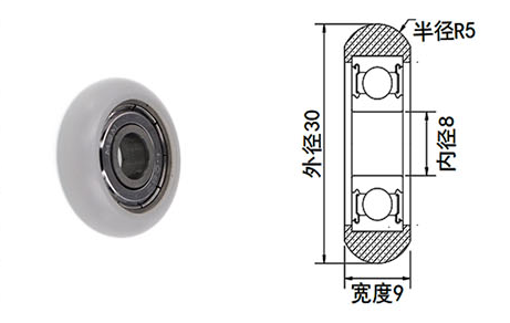 BSR60830-9 8x30x9mm 30mm Round Groove Nylon POM Pulley Wheels Roller Pulley Rolling Bearing with 608 Bearing