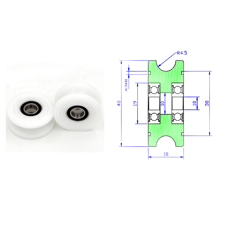 U Groove Roller Bearing BSTU680040-18 10x40x18mm ID 10MM OD 40MM Thickness 18MM Nylon Bearing Pulley Wheel U Groove Pulley