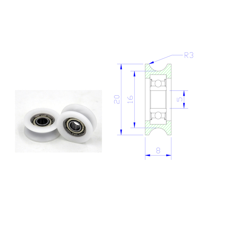 U Groove Roller Bearing BSU60520-8 5x20x8mm ID 5MM OD 20MM Thickness 8MM Wheel Bearings Roller Guide Wheel for Doors and Windows Sliding Door Filing Cabinet