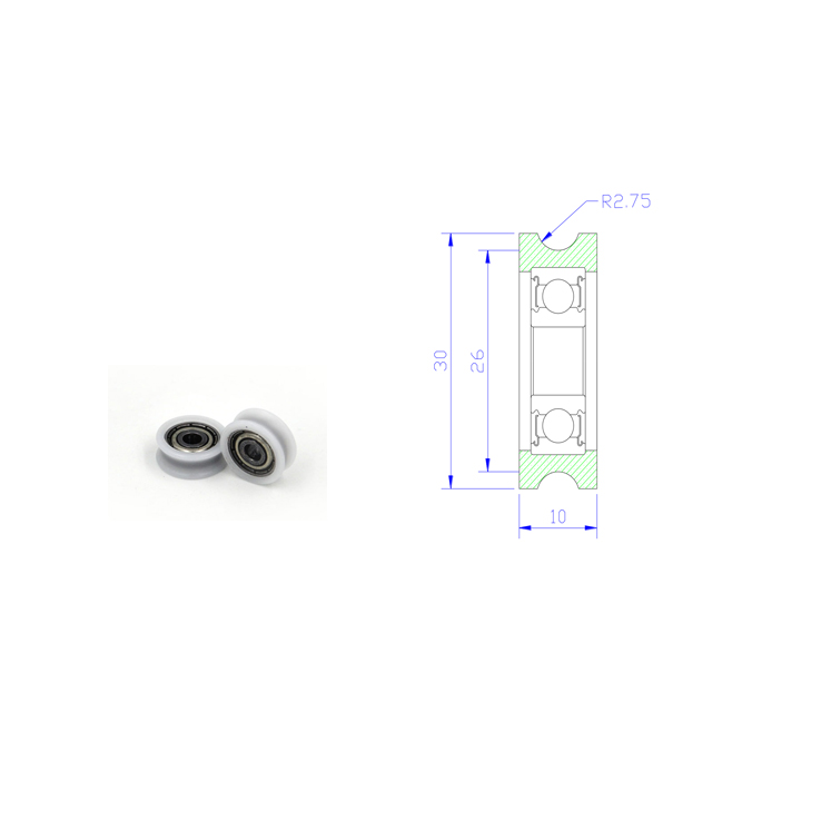 U Groove Roller Bearing BSU60830-10 8x30x10mm ID 8MM OD 30MM Thickness 10MM POM Nylon Guide Roller Wheel for Door Windows Cabinets Drawers Printers