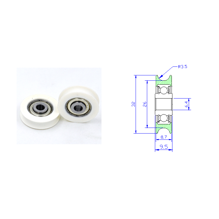 U Groove Roller Bearing BSU60832-8.7 8x32x8.7mm ID 8MM OD 32MM Thickness 8.7MM POM Nylon Plastic Pulley U-Shape Groove Wheel