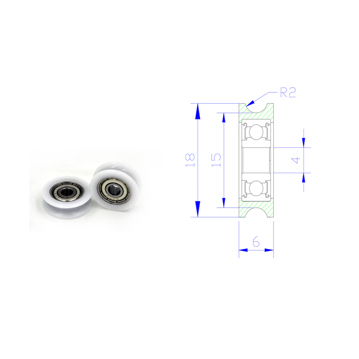 U Groove Roller Bearing BSU62418-6 4x18x6mm ID 4MM OD 18MM Thickness 6MM U Groove Pulley Bearing POM Nylon Rubber Coated Bearings