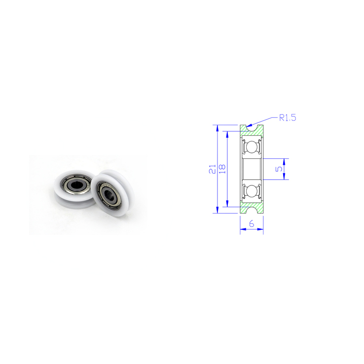 U Groove Roller Bearing BSU62521-6 5x21x6mm ID 5MM OD 21MM Thickness 6MM POM Polypropylene Coated Bearing