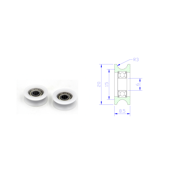 U Groove Roller Bearing BSU68620-8 6x20x8mm ID 6MM OD 20MM Thickness 8MM POM Plastic U Groove Pulley Bearing