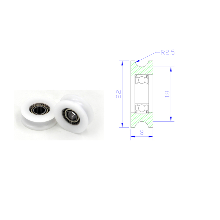 U Groove Roller Bearing BSU68622-8 6x22x8mm ID 6MM OD 22MM Thickness 8MM Sliding Gate Roller Wheel POM Plastic Bearing Pulley