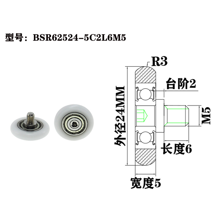 BSR62524-5C2L6M5 M5x24x5mm POM guide rollers, plastic coated rollers with screws.jpg